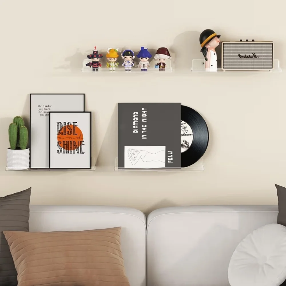 NWT 6 Pack Acrylic Clear Floating Shelves Wall Collectibles 15 Inch With Lip